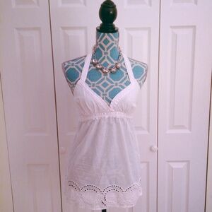 White linen halter top with eyelet design